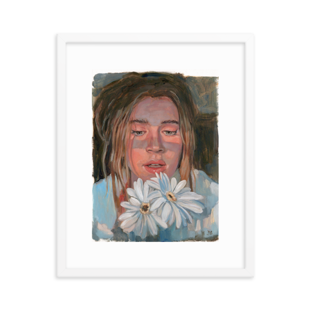 Girl With Flowers - Framed